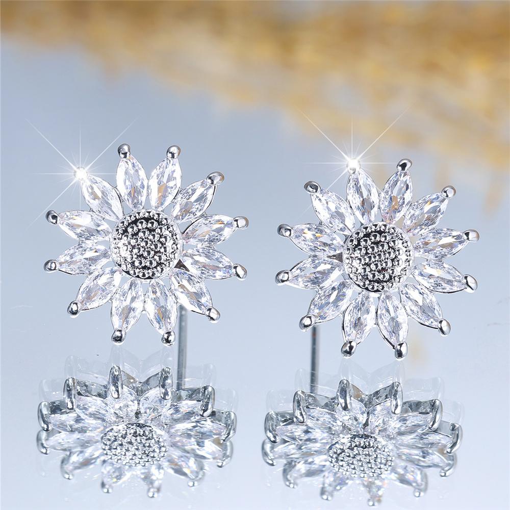 Женские милые серьги-пусеты с кристально-белым цирконом в форме подсолнуха, винтажные, цвета розового золота, свадебные украшения для женщин