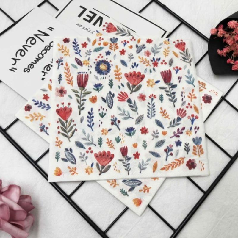 Disposable Party Napkin Double Layer 20 Pieces/Pack Fresh Flowers and Plants