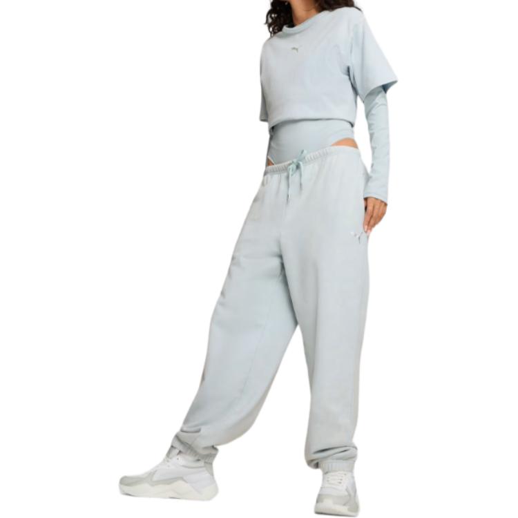 Puma Solid Logo Crew Neck Loose Short Sleeve T-Shirt Women Tops Frosted-Dew 626801-26