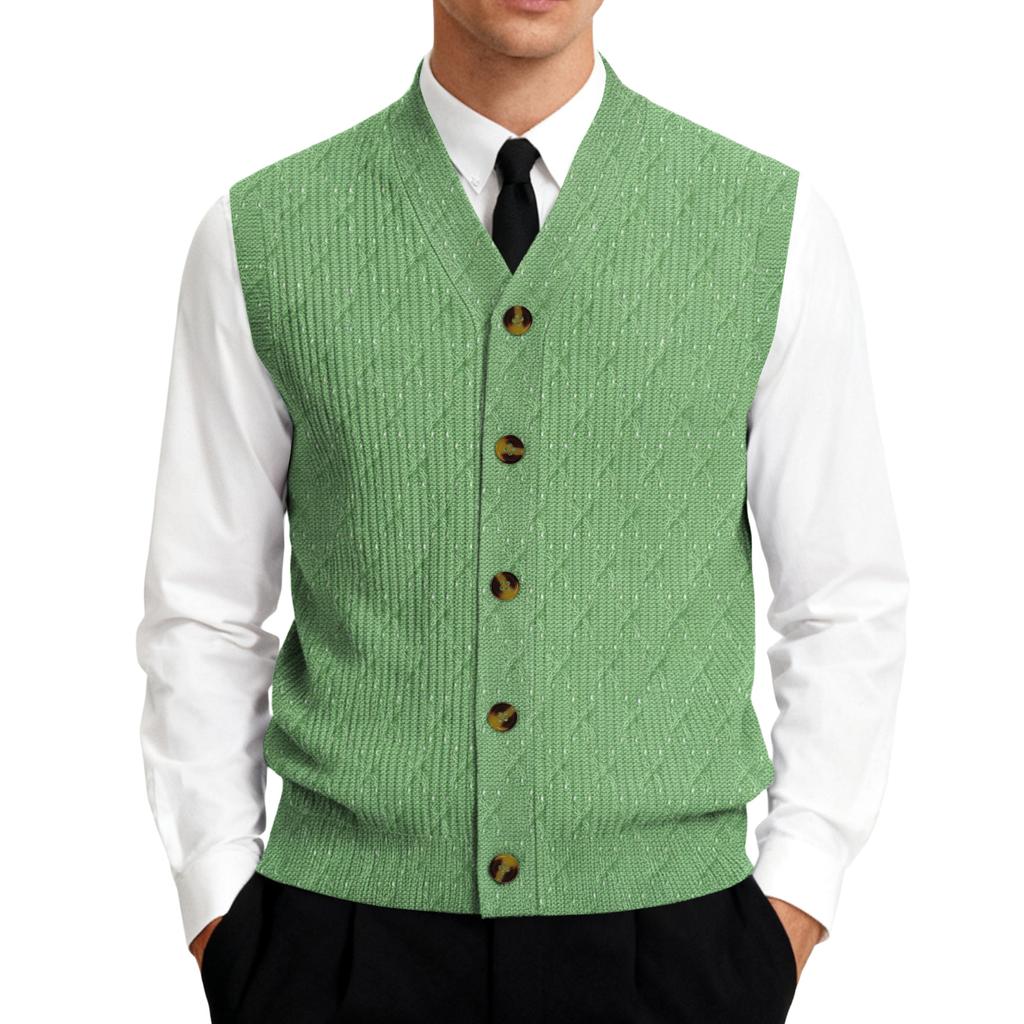 Herre V-hals Ermeløs Strikket Cardigan Vest