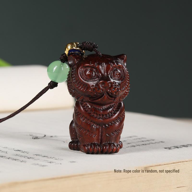 Rosewood and Tiger Keychain: Solid Wood Pendant for Men and Women, Bag Charm, Chinese Zodiac Tiger Design in Redwood and Wenge.