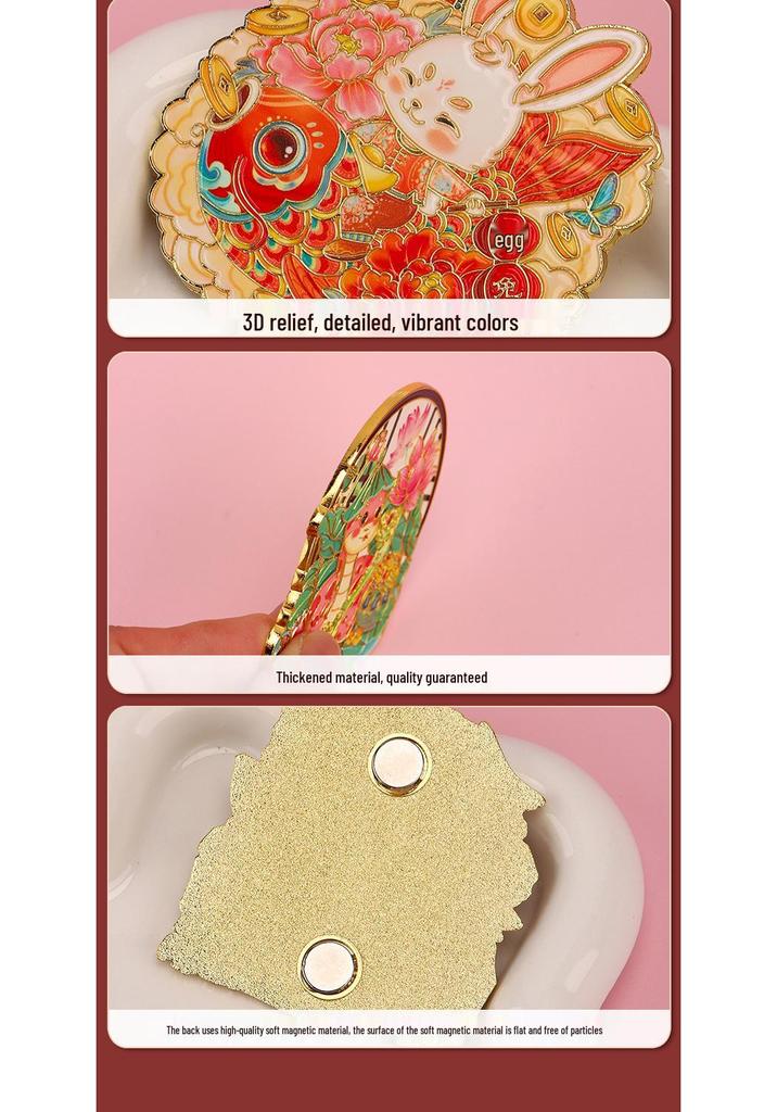 Guochao Zodiac Flower Order Horse Year Metal Refrigerator Magnets - Cultural & Creative Magnetic Stickers Souvenirs for Parties