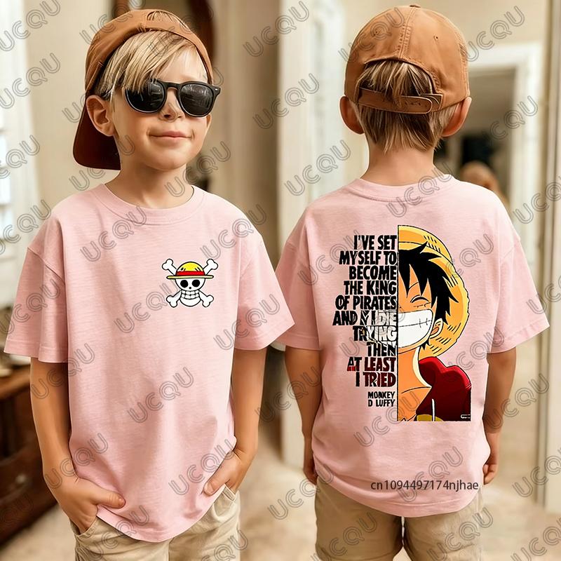 2026 Hot Sale One Piece Anime Monkey D Luffy Graphic Cotton Children's T-shirt Summer Short Sleeve Tees Casual Kids/Adult Tops