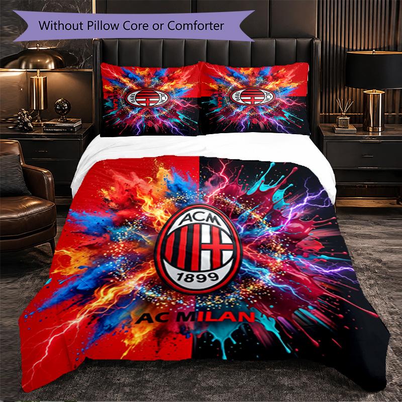 AC Milan Pattern 3 Pieces Bedding Set Soft Microfiber Duvet Cover with Pillow Cases for Bedroom