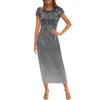Vestido Largo Casual de Moda para Mujer con Estampado, Cuello Redondo y Manga Corta