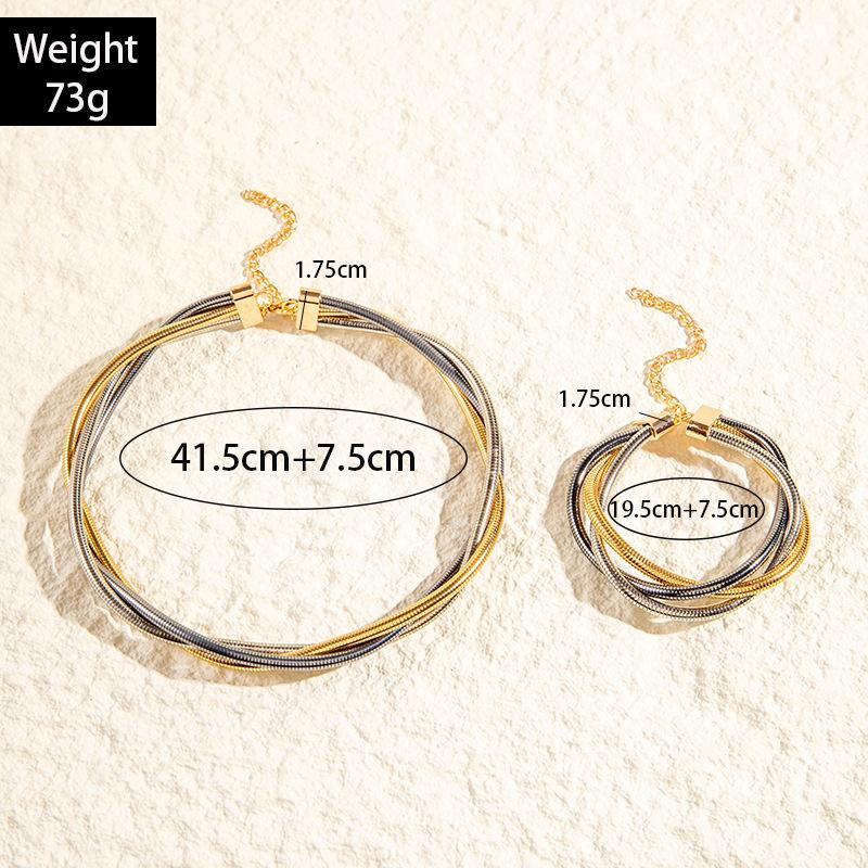 Multi-layer iron elastic snake bone twist collar bracelet punk style exaggerated jewelry suit women