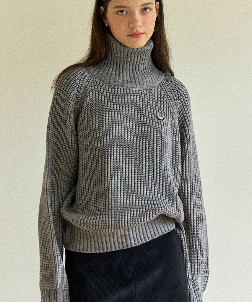 OURHOPE Phoebe Cable Turtleneck Knit - Melange Grey