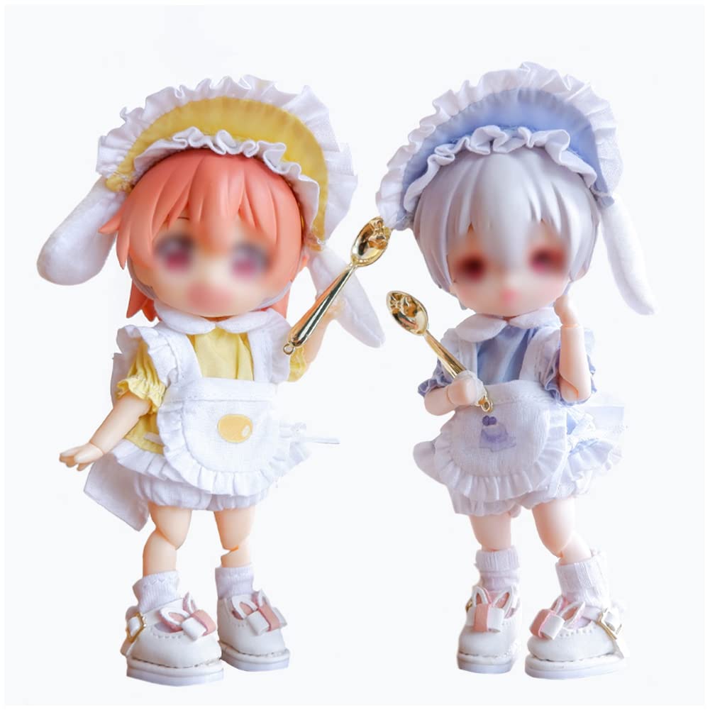 HIGHAWK Obitsu 11 OB11 Doll Costume Set for 11cm Kimono Set Body, Toy, Maid, Nendoroid, 6-Piece (Blue)