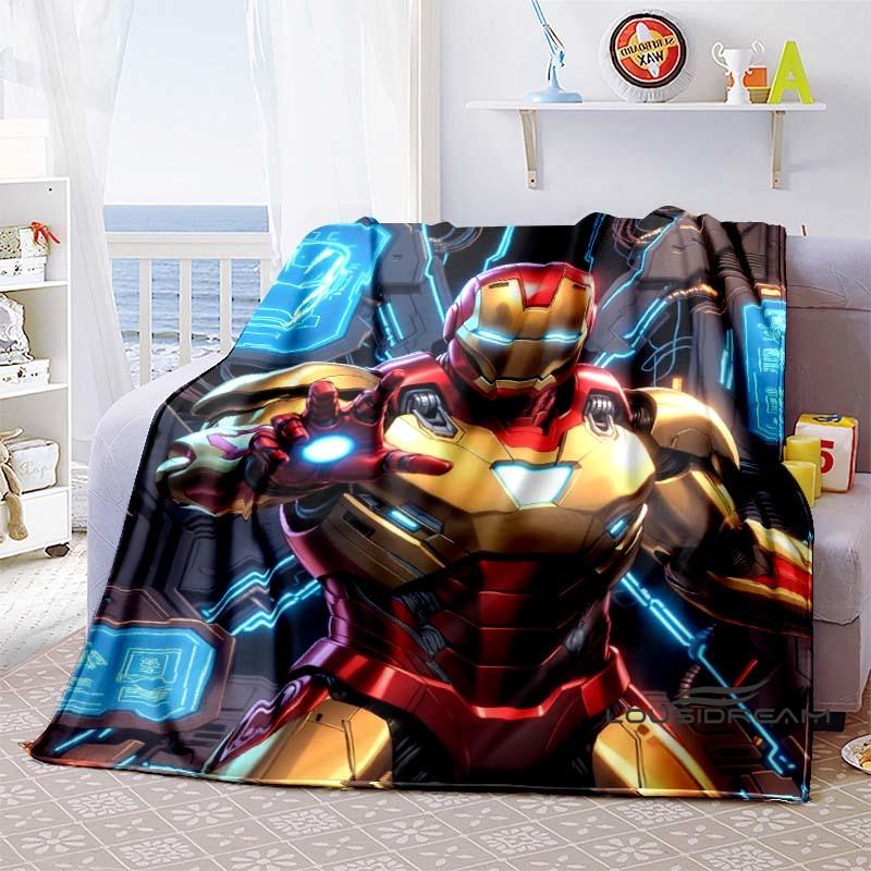 Iron Man Cartoon Comic Funny Expression Blanket, Warm Flannel Sofa Blanket, Home, Bedroom, Travel.