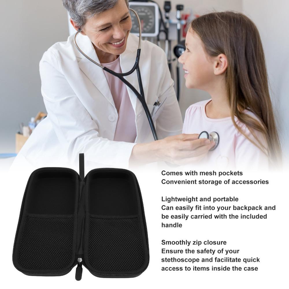 Black Stethoscope Case Hard Case with Mesh Pocket Stethoscope Carrying Case for Littmann Classic III Lightweight II S.E