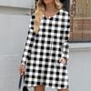 Women's Fashion Plaid Print V-Neck Long Sleeve Dress