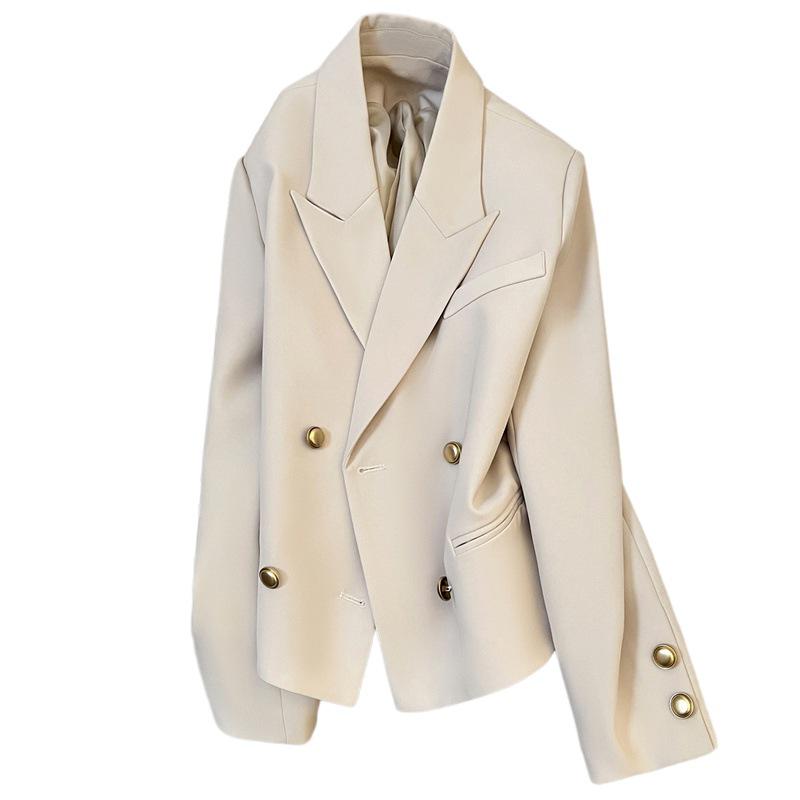 Women's Retro Beige Blazer: 2025 Spring/Autumn British Style High-End Streetwear Suit Jacket