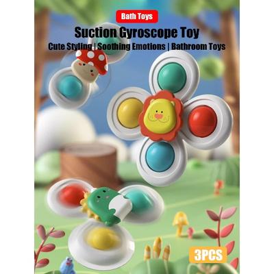 3Pcs/Set Suction Cup Spinning Cartoon Animal Spinner Toys Kids Window Baby High Chair Table Travel Bath Toy for Children Gift