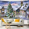 New Year Christmas Decoration Snow House Nature Cat Tapestry Kawaii Decor Wall Hanging Psychedelic Hippie Aesthetic Home Decor