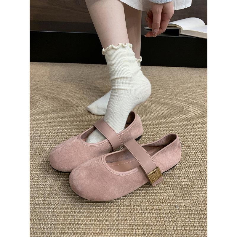 Suede Red Light Mouth Single Shoes Female Spring and Autumn New Retro Gentle Fairy Style Casual Soft Flat Mary Jane Shoes