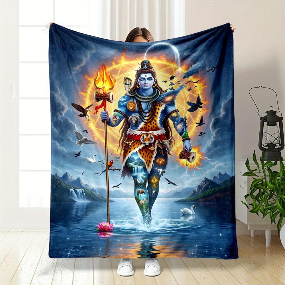 Hindu God Shiva Artwork with Cosmic DesignFlannel Blanket for Bedroom, Living Room, Sofa, and Nap
