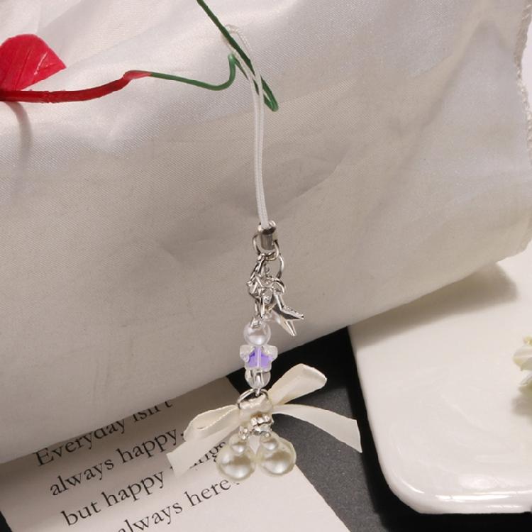 Mobile Phone Pendant Beaded Phone Chain Bowknot Pearl Keychain Camera Accessory