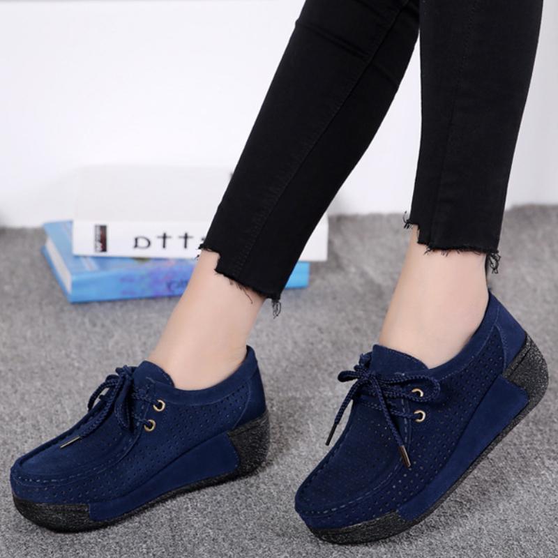 Eleganti Scarpe Casual da Donna in Macramè con Zeppa alla Moda Scarpe con Plateau Vera Pelle Scarpe da Mamma Mocassini da Passeggio