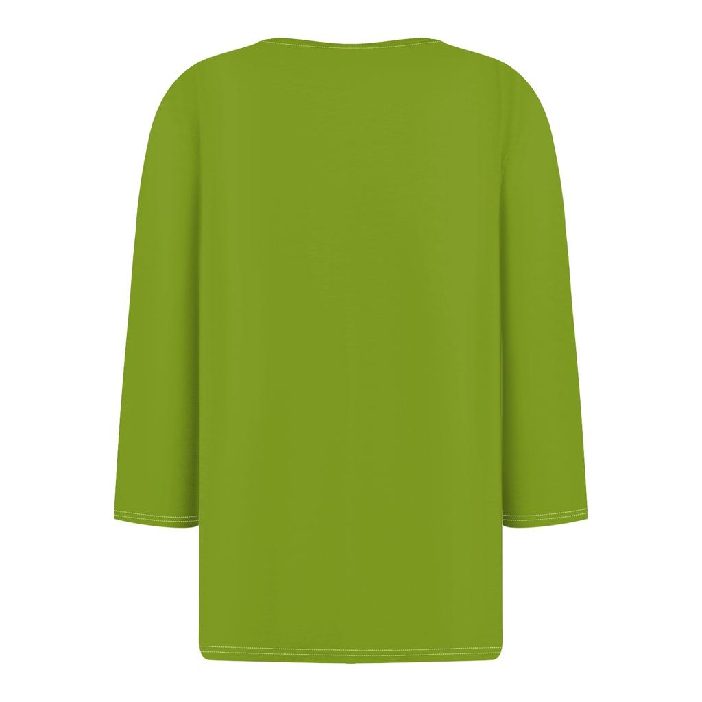 T-skjorte for kvinner Juletrykkknapp 3/4-ermet Daglig helgmote Basic V-hals vanlig topp