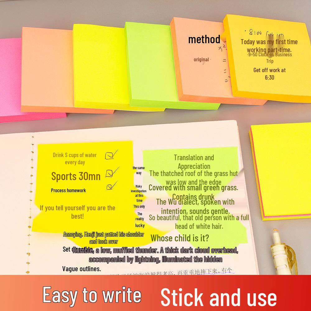 Multicolor Sticky Notes: Creative Fluorescent Memo Pads with Reusable Adhesive for Students