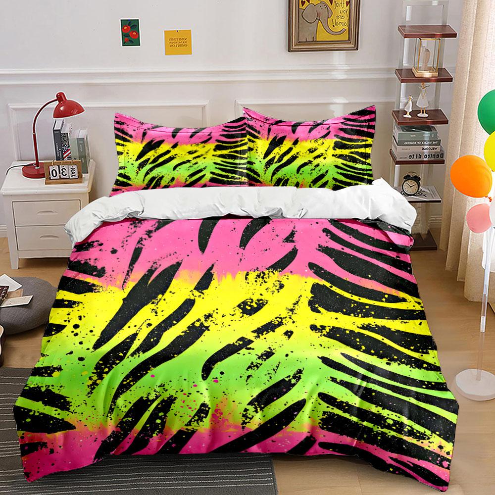 "Vibrant Zebra Pattern Bedding Set"  Kid's and Adults' Bedroom Decor, Exquisite Three-piece Bedding Set Gift