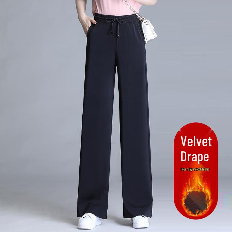 

Women s Red High-Waisted Velvet Wide-Leg Pants for Autumn/Winter - Slimming, Loose, and Stylish. M (90-105 lbs)