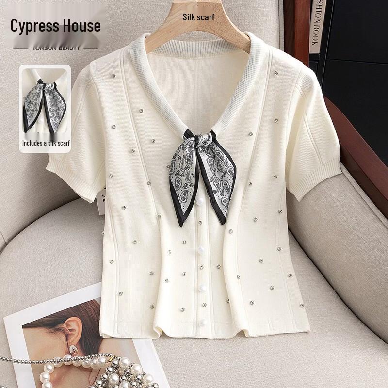 Elegant Wool Blend V-Neck Short Sleeve Knit Cardigan S