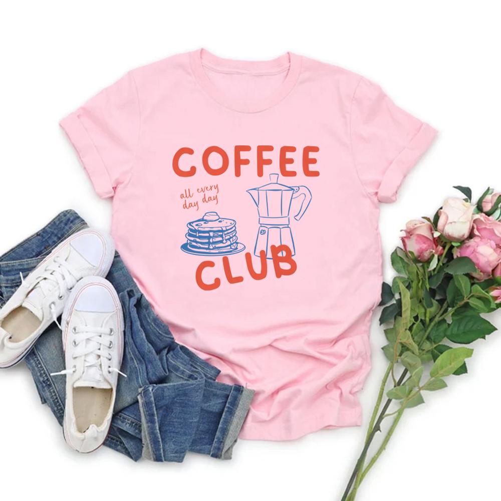 Coffee Club T Shirt Funny Coffee Lover Tshirt Unisex Short Sleeve Graphic T Shirts Retro Streetwear Tops Vintage Aesthetic