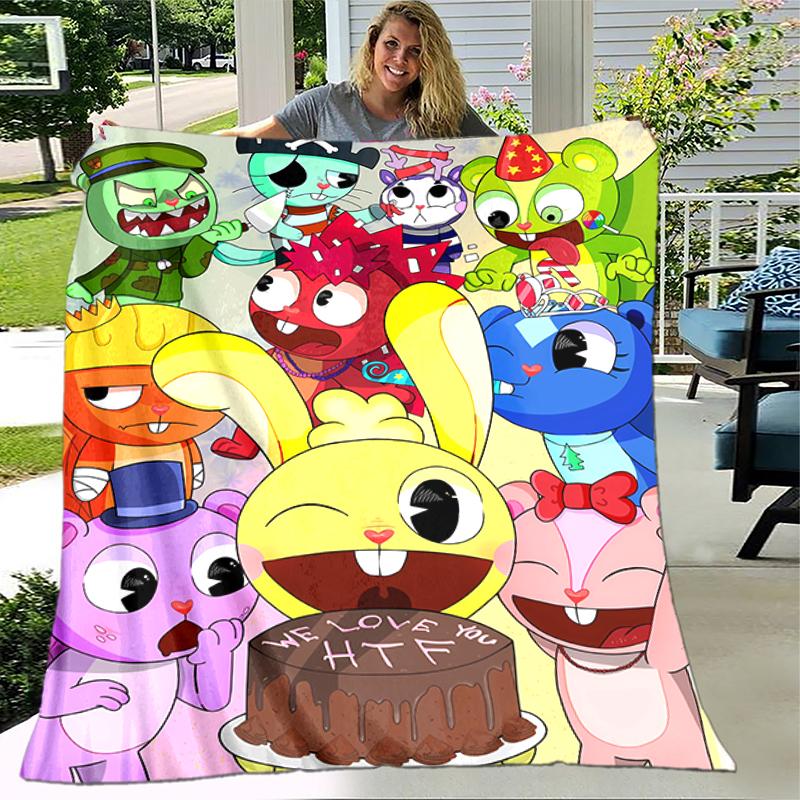 1pc Blanket Happy Tree Friends5 Print Design, Lightweight Blanket for Sofa, Bed- Soft &Warm, Gift for All Seasons Like Christmas, Halloween