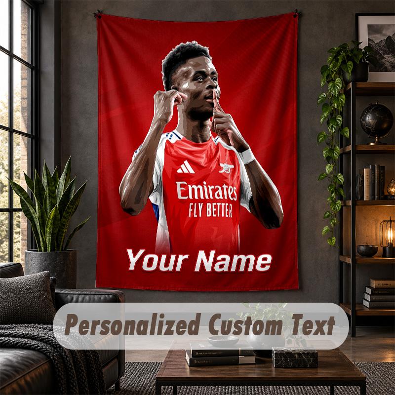 Wall Tapestry Bukayo Saka Print Custom Name Text Wall Hanging Home Decor