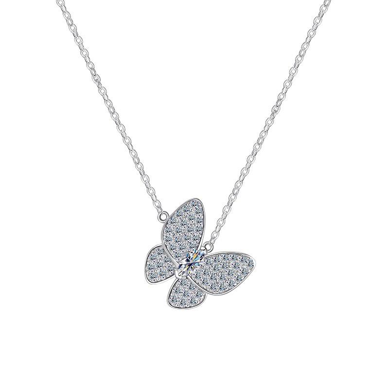 Moissanite Butterfly Wing Necklace Dainty Pendant Women