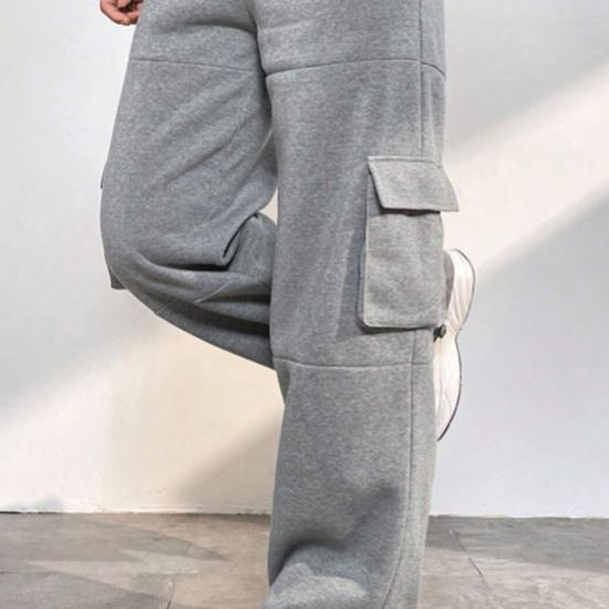 Women Cargo Pants Elastic High Waist Adjustable Drawstring Long Pants with Multi Pockets Wide Leg Design Solid Color Casual Pants