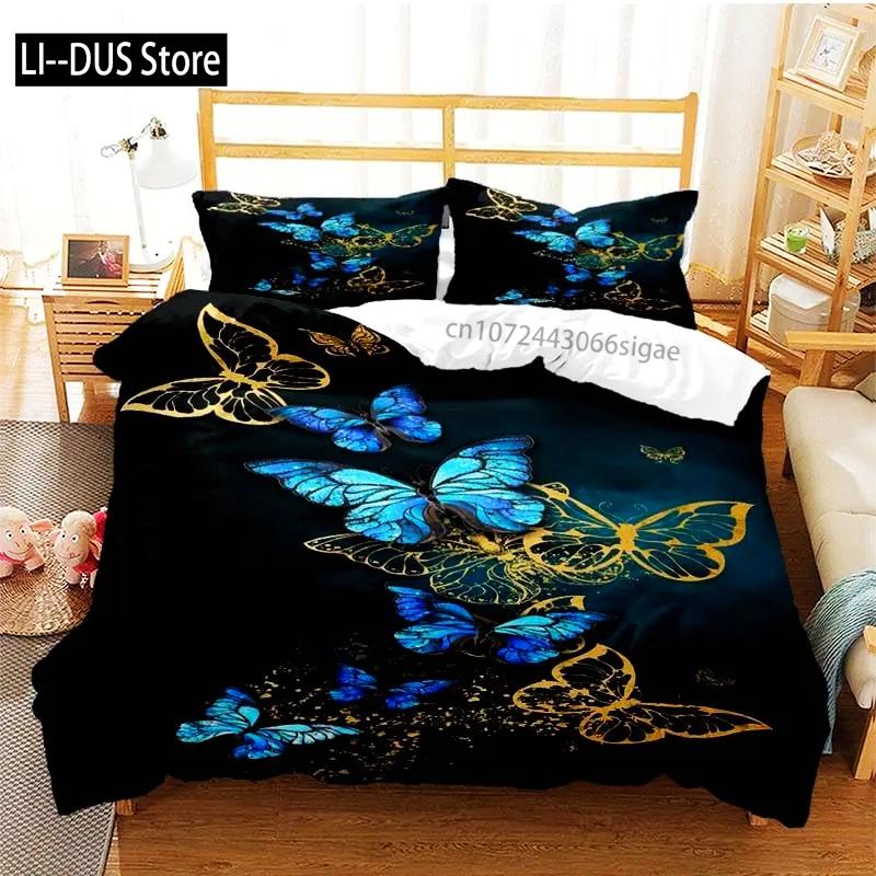 Colourful Butterfly Duvet Cover Bedding Set Comforter Cover with Pillowcases for Girls Gift Single Double Queen 3Pcs Full Size
