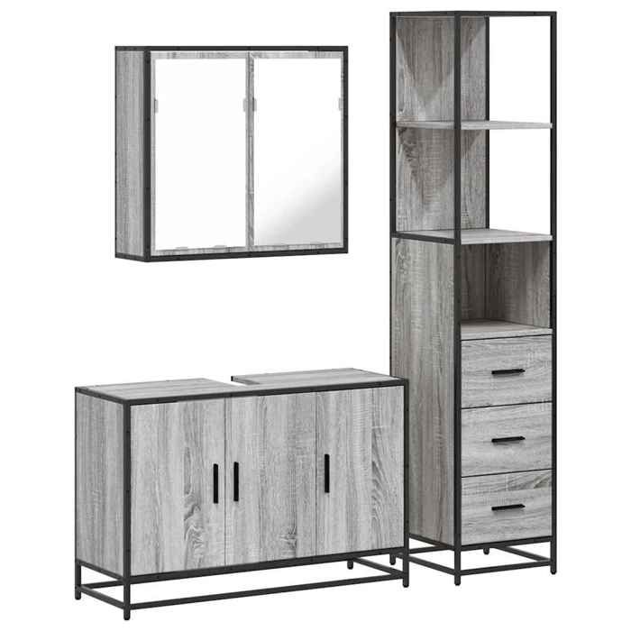 VidaXL Ensemble De Meubles De Salle De Bain 3 Pcs Sonoma Grey, Storage Cabinet, Bathroom Cabinet, Vanity Unit 3301133