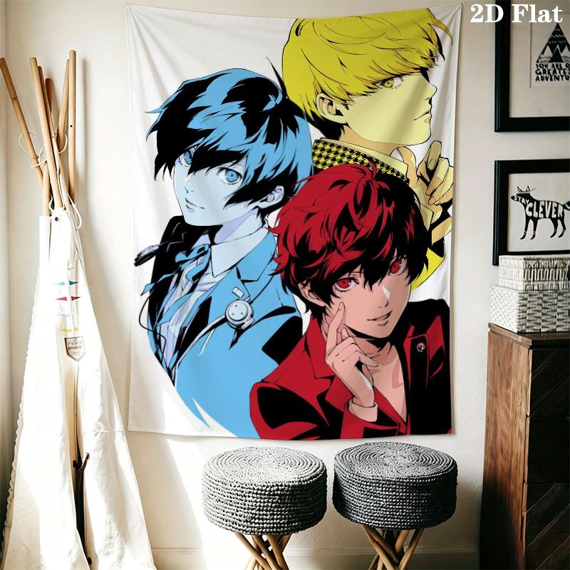 Persona Wall Tapestry Aesthetic Wall Hanging Printed Fabric Blanket Decorative Tapestries for Bedroom Living Room Home Decor