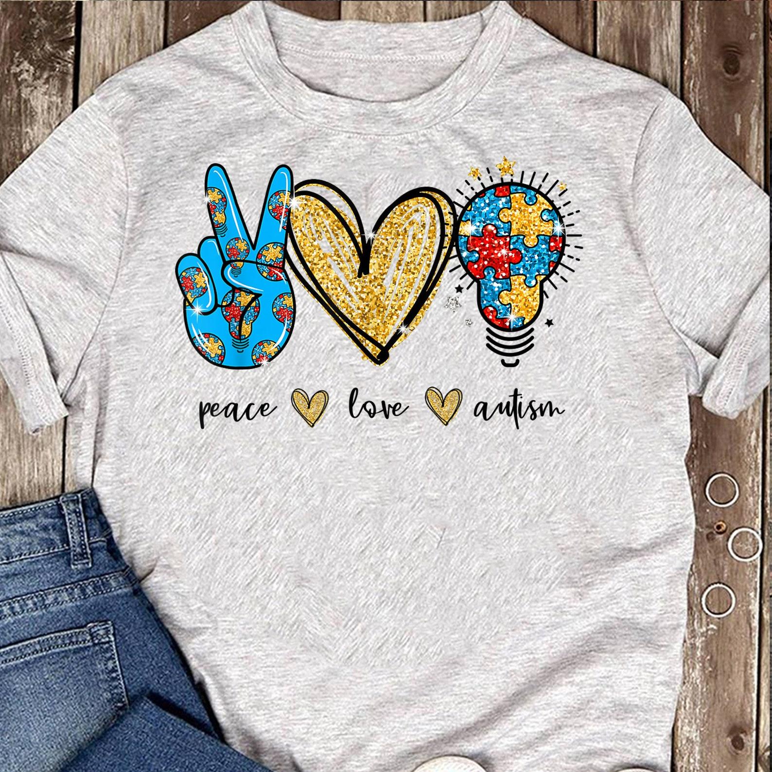 Peace Love Autism Puzzle Ribbon Gift Autism Awareness Day T-Shirt - Autism Awareness Shirt - Mother s Day - Father s Day XXXL