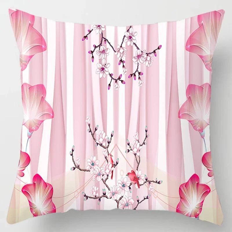 Square Pillow Case, D Printing Flower, Elegant and Fresh, Home Decoration, Living Room Sofa Cushion Cover, Pillow Case