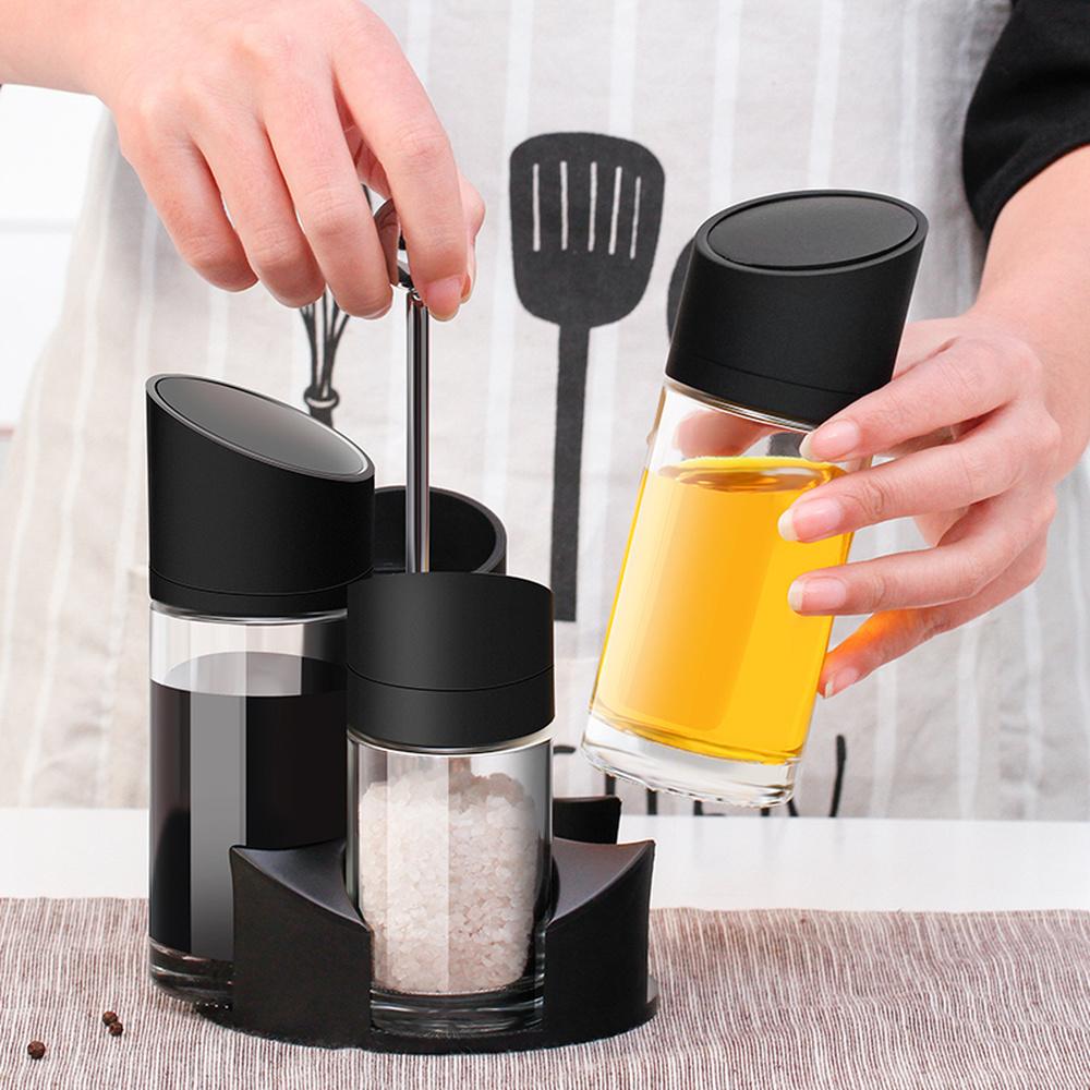 5 Stück Drehbarer Gewürzständer für Gewürzbehälter, Gewürzglas, Salz- und Pfefferstreuer mit Öl-Essig-Flasche, Küchen-Aufbewahrungsregal