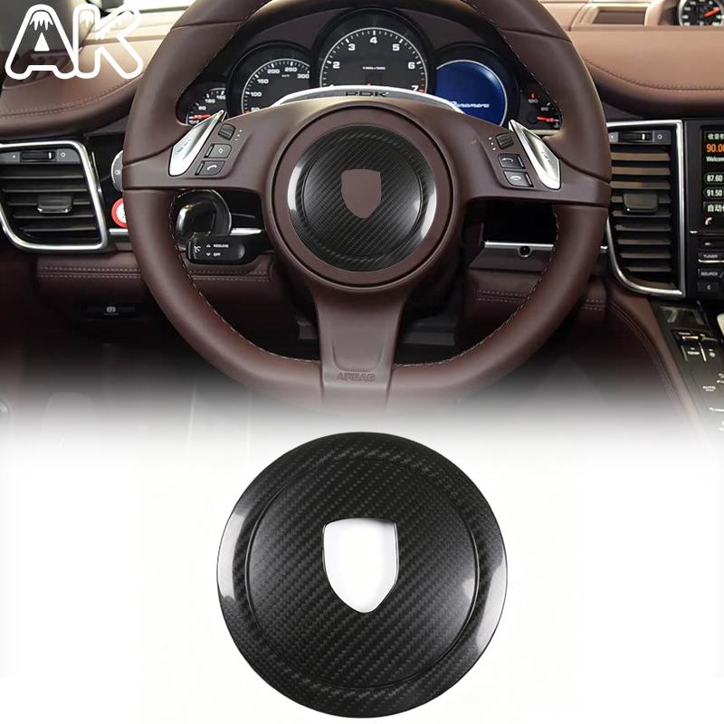 For Porsche Panamera Cayenne 911 Boxster Cayman Real Carbon Fiber Car Steering Wheel Modeling Decoration Panel Cover Accessory