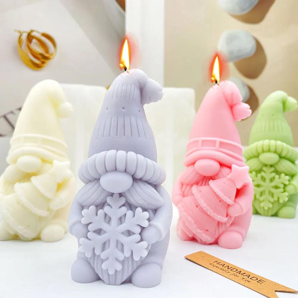 1PC Bart Zwerg Weihnachten Baum Kerze Formen Halten Schneeflocke Santa Claus Gips Seife Silikon Formen Menschliches Schokolade Geschenk Party Decor