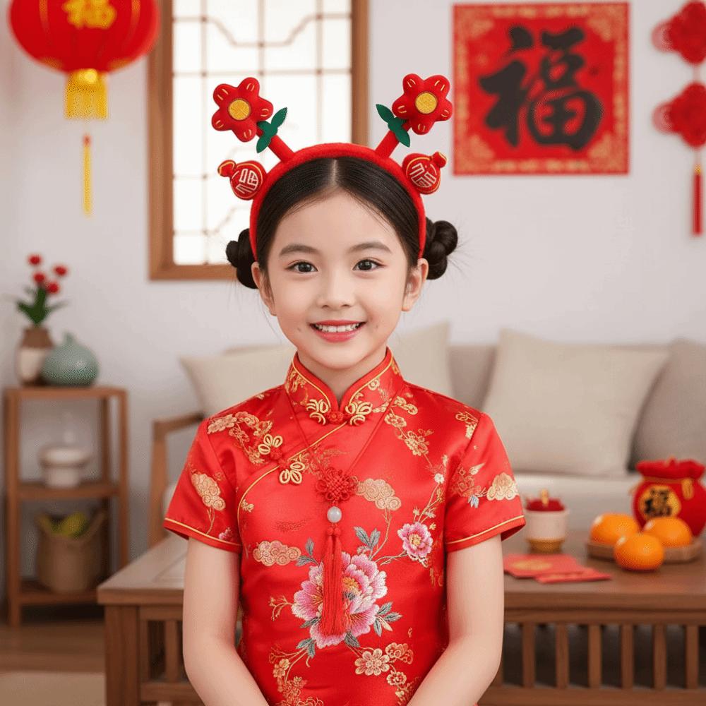 Chinese Style New Year Red Plush Headband Wealth Children Hair Hoop Party Decoration