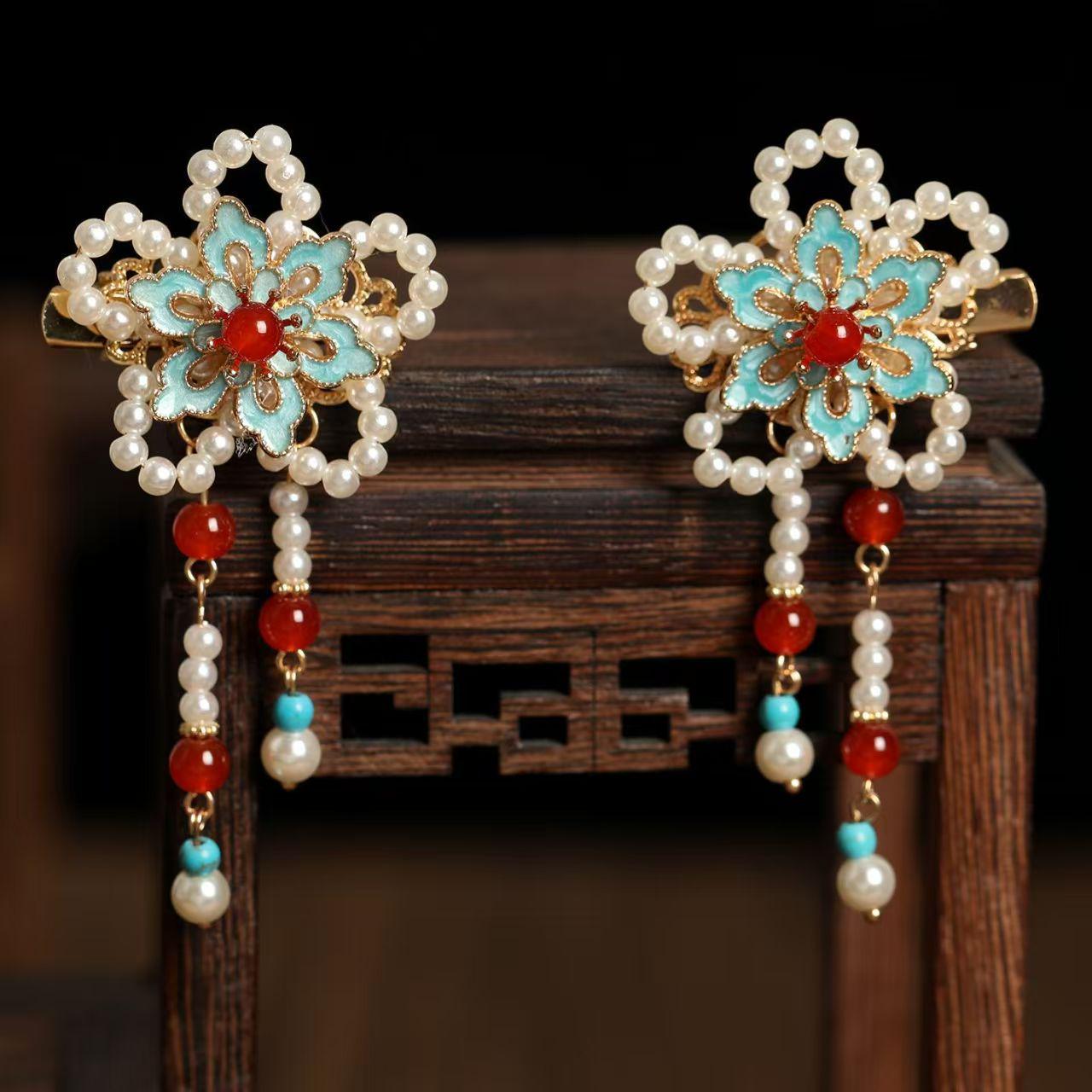 Ming Dynasty Hanfu Hairpin: Chinese Tassel Double Clip, Fairy Style Qipao Accessory