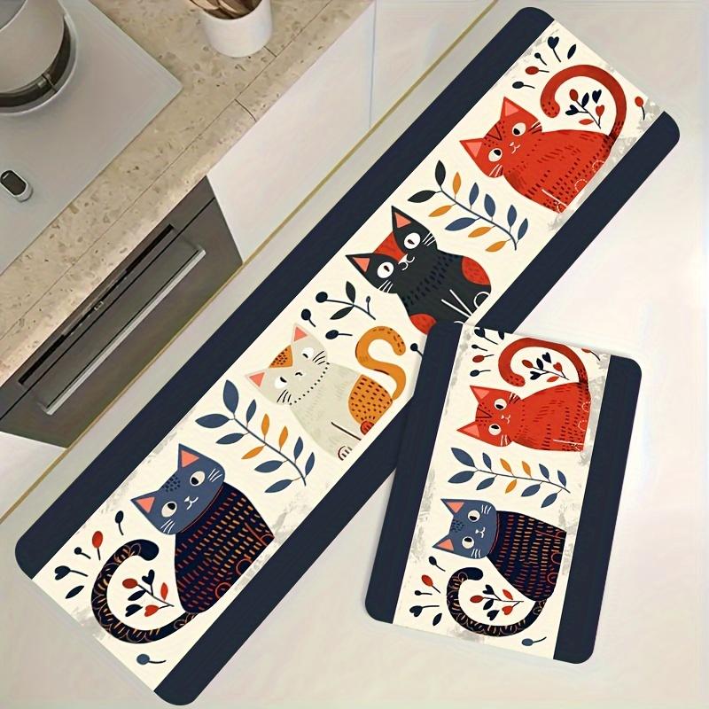 1Pcs  Cat Pattern Floor Mat Modern Kitchen Polyester Rug Non-Slip Colorful Indoor Carpet, For Home Bathroom Bedroom Living Room Decor