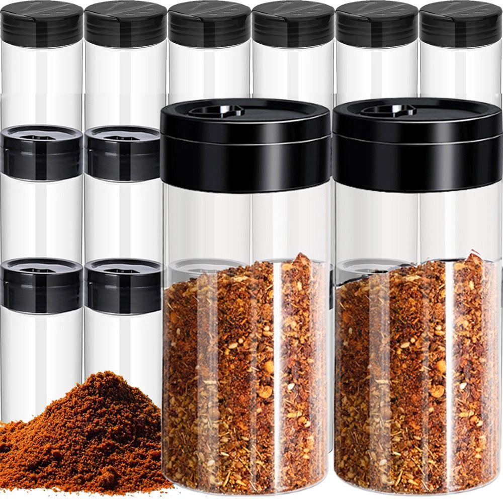 Klarer Plastik-Gewürzbehälter Küche Lagerung von Gewürzpulvern Drehbarer Deckel Salz Pfeffer Gewürzflasche Verstellbare Lochgröße