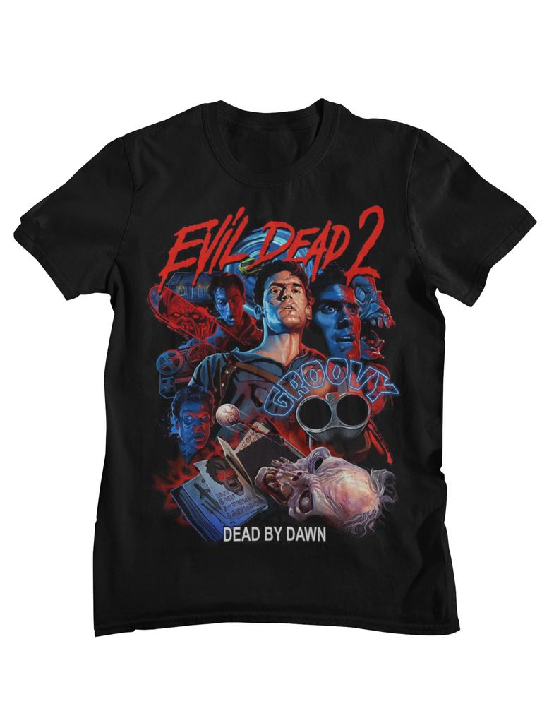 Evil Dead Świt Żywych Trupów Retro Horror Filmowy Kolaż Graficzny Koszulka Unisex Damskie Casual Bawełna Streetwear Góry
