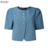 ZANZEA Damen Lässige Runde Hals Sommer Kurzarm Knopf Bluse