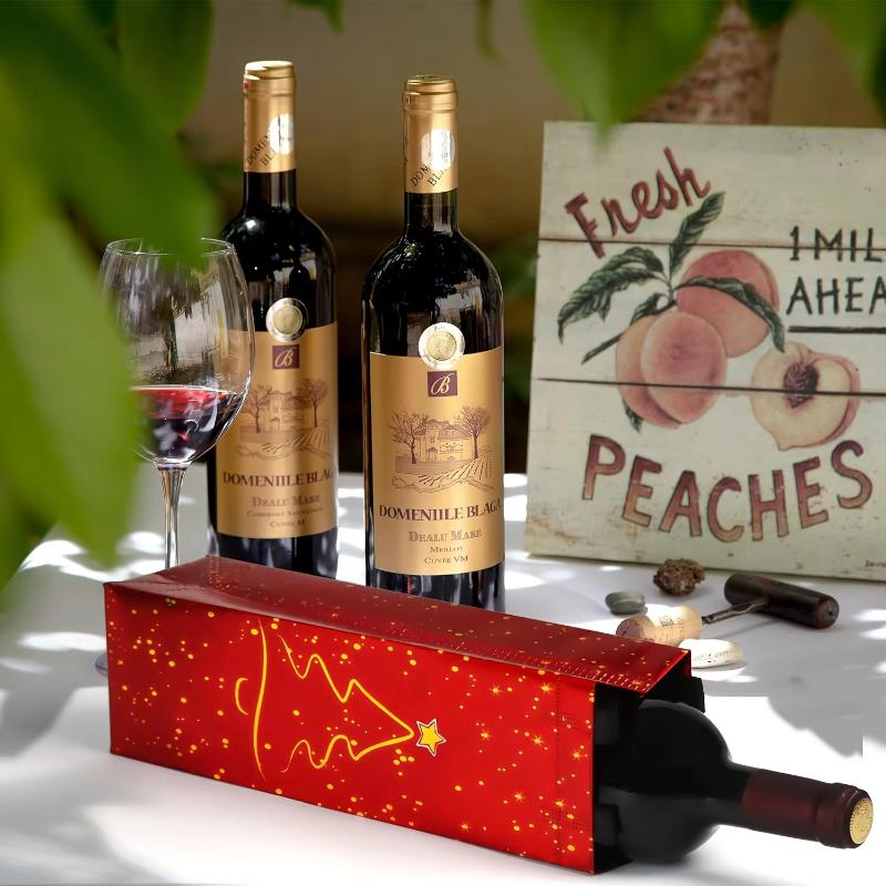 1 Pcs Red Wine Bottle Gift Champagne Pouch Merry Christmas Wine Bags Glittering Non Woven Insulated Wine Bags For Christmas Party