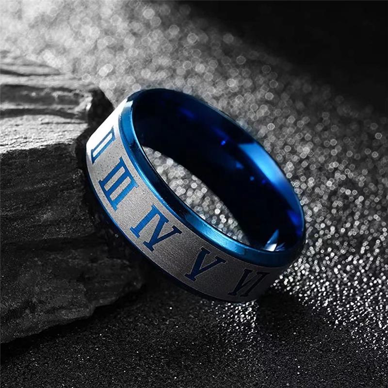 Blue Color Anti Stress Anxiety Fidget Spinner Rings Dragon Pattern Men Ring Matte Roman Numerals Trendy Groove Gifts