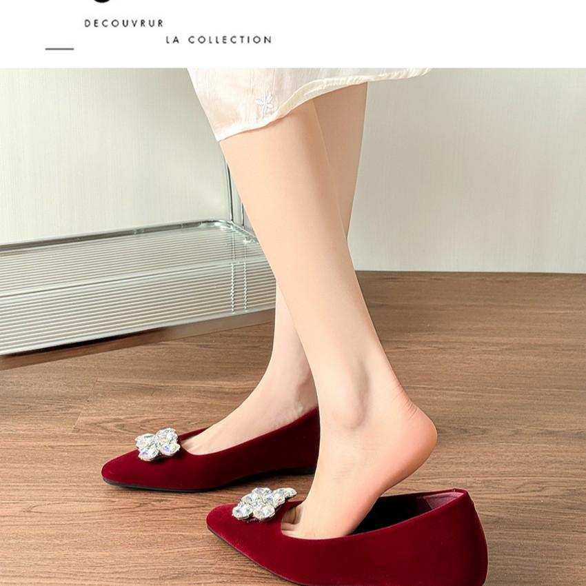 Französische elegante flache Schuhe mit innerer Höhenerhöhung Herbst Strass Damenschuhe kleiner eckiger Kopf Temperament vielseitig schwarz Arbeitsschuhe Damen