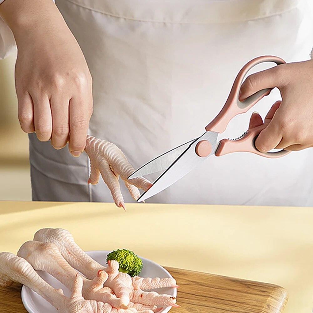 Stainless Steel Household Kitchen Scissors Dual Color Plastic Handle Multi Purpose Vegetable and Food Cutting Kitchen Tools